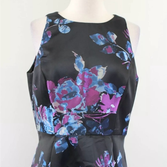 Tahari ASL Levine Black Blue Florla Hi Lo Fit and Flare Cocktail Dress Size 8 - Picture 3 of 7